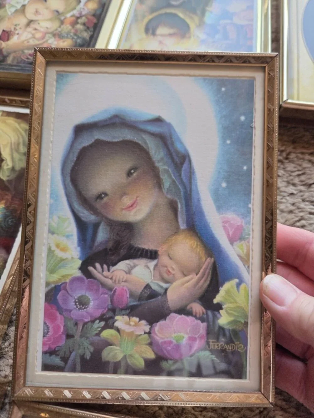 Vintage Juan Ferrandiz Framed Greeting Card Picture Collection Set 8 Mother Mary
